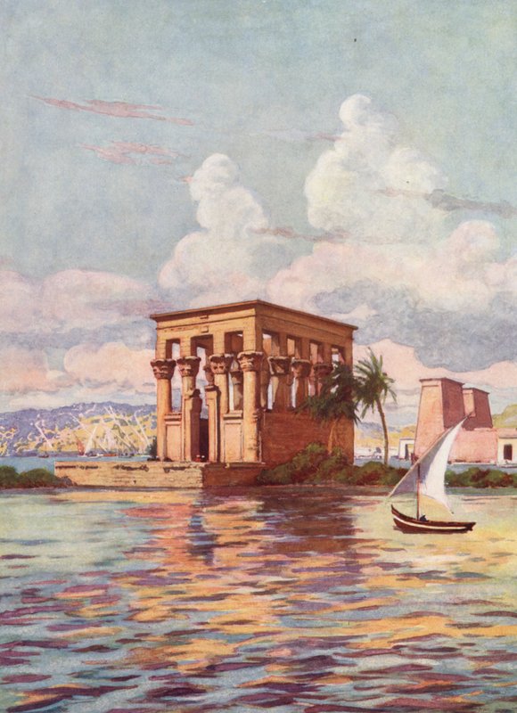 Na ilha de Philae, Egito (litografia a cores) de Auguste Gerardin