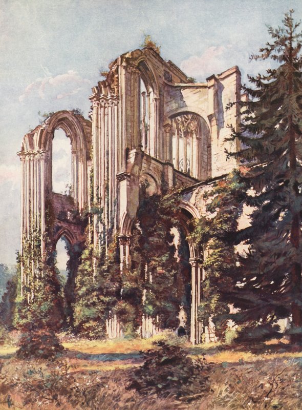 França: Abadia de Saint-Wandrille (litografia a cores) de Auguste Gerardin