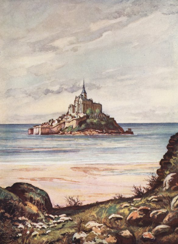 França: Mont Saint-Michel (litografia a cores) de Auguste Gerardin