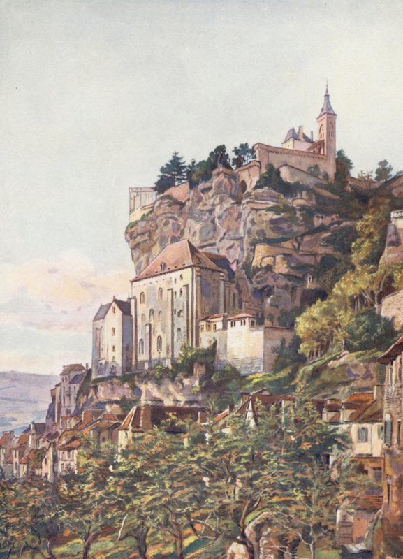 França: Santuário de Rocamadour (litografia a cores) de Auguste Gerardin