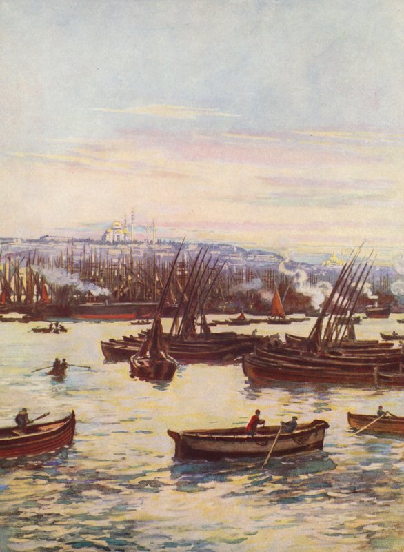 O Corno de Ouro, Turquia (litografia a cores) de Auguste Gerardin