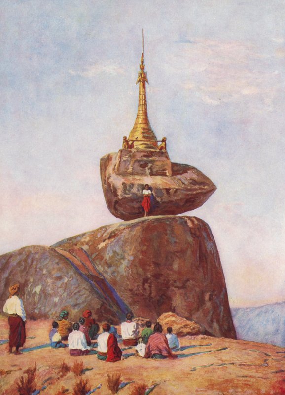 Pagode de Sampan, Birmânia (litografia a cores) de Auguste Gerardin