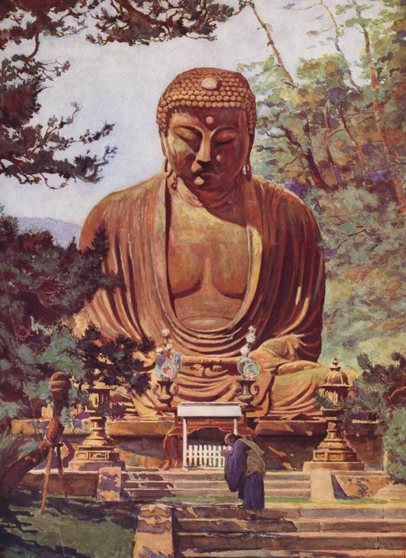 O Daiboutsou de Kamakoura, Japão (litografia a cores) de Auguste Gerardin
