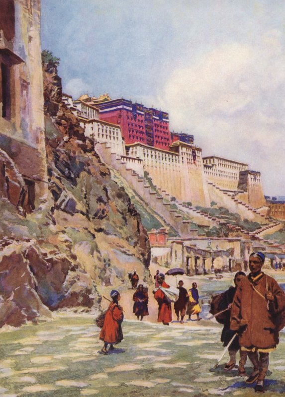 A Potala, Tibete (litografia a cores) de Auguste Gerardin