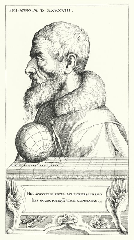 Auto-retrato de Augustin Hirschvogel, artista alemão, matemático e cartógrafo (gravura) de Augustin Hirschvogel