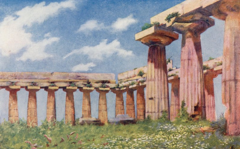 Basílica de Paestum (litografia a cores) de Augustine Fitzgerald