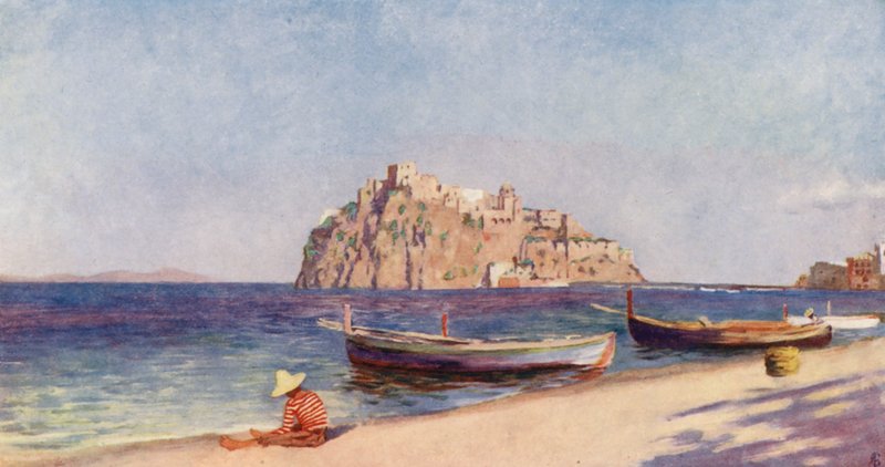 Castelo de Pescara, Ischia (litografia a cores) de Augustine Fitzgerald