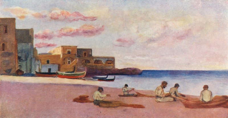 Noite na praia da Marina de Ischia (litografia a cores) de Augustine Fitzgerald