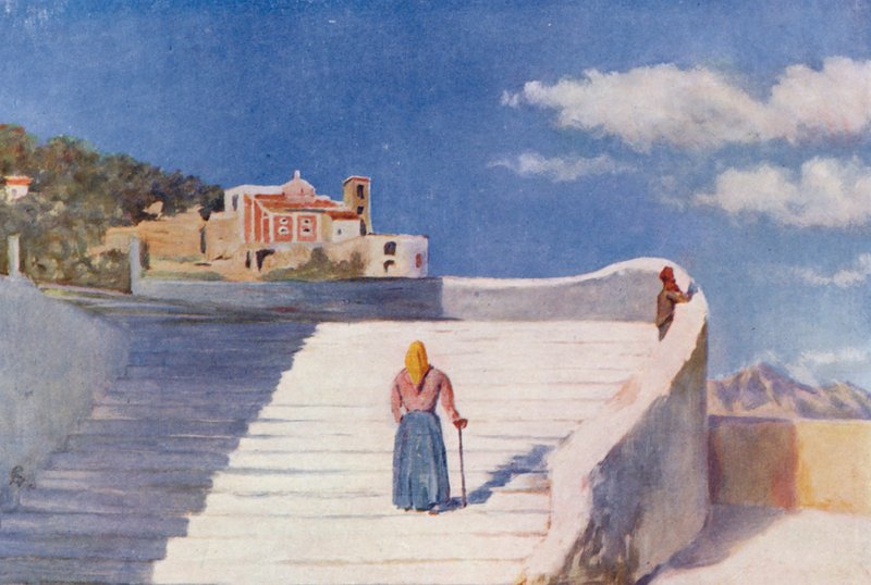 A rua de Atrani (litografia a cores) de Augustine Fitzgerald