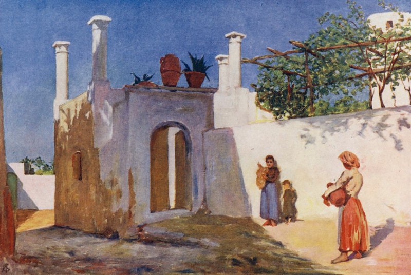 Estrada da aldeia de Caprili, Capri (litografia a cores) de Augustine Fitzgerald