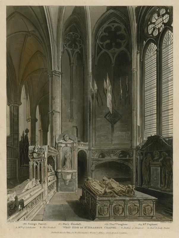 Lado oeste, de, st, Erasmus, capela, abadia westminster, londres de Augustus Charles Pugin