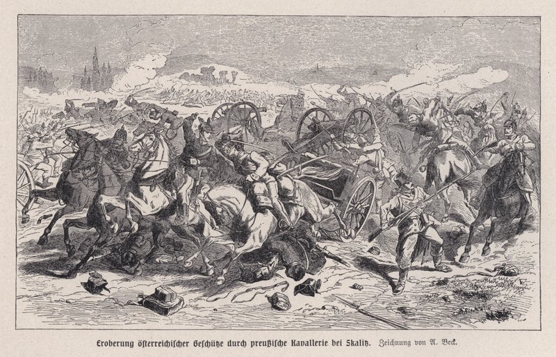 Armas austríacas capturadas pela cavalaria prussiana na Batalha de Skalitz, Boémia, Guerra Austro-Prussiana de Augustus J. Beck