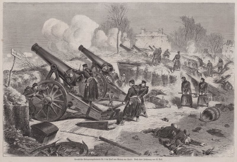 Bateria de cerco prussiano no parque de Le Raincy dring the Siege of Paris, Guerra Franco-Prussiana de Augustus J. Beck