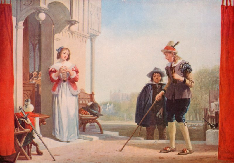 Shakespeare: Slender and Anne Page, The Marry Wives of Windsor, Acto I, Cena 1 (cor litho) de Augustus Wall (after) Callcott