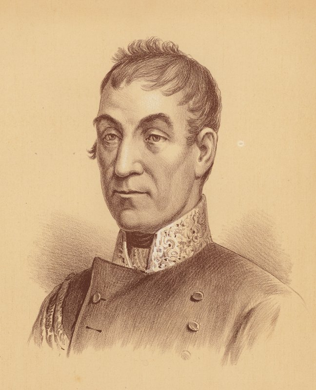 Major-General Lachlan Macquarie, Quinto Governador de Nova Gales do Sul (litografia a cores) de Australian School