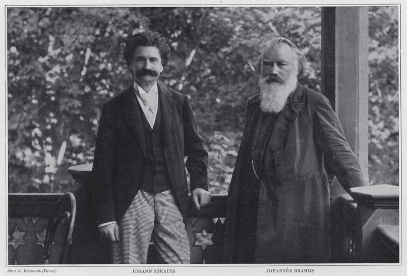 Compositores Johann Strauss the Younger e Johannes Brahms, Viena de Austrian Photographer