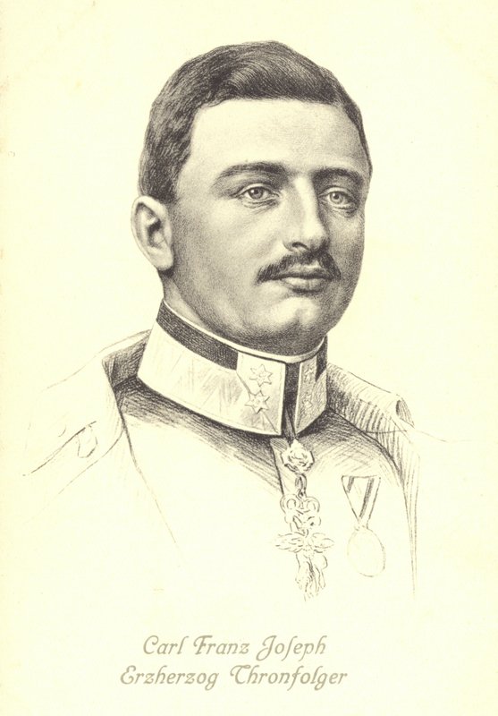 Arquiduque Karl Franz Joseph da Áustria, herdeiro do trono austro-húngaro (litho) de Austrian School