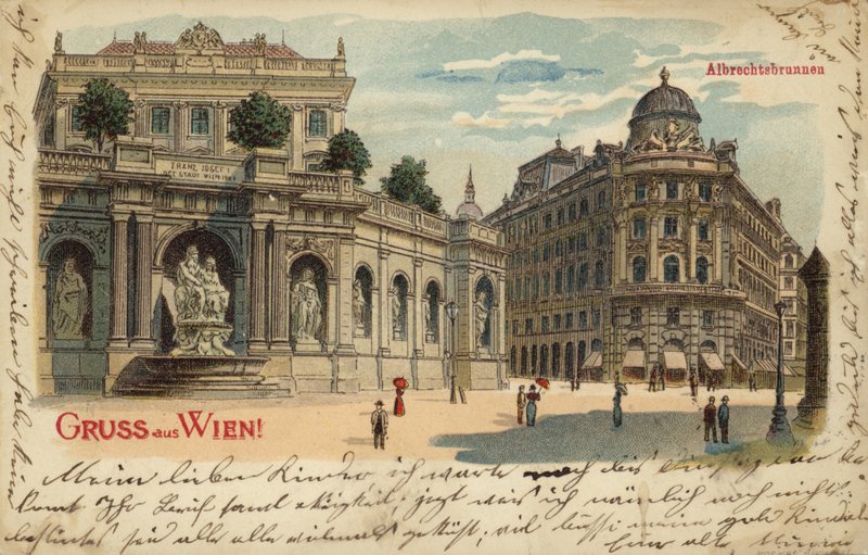 Postal representando o Albrechtsbrunnen em Viena de Austrian School