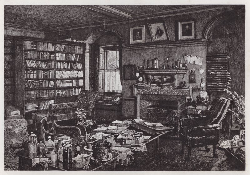 Charles Darwins estuda na Down House (litho) de Axel (after) Haig
