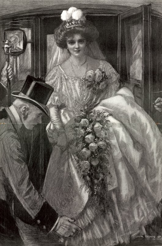 A debutante a sair da sua carruagem para ser recebida na Corte (litografia) de Balliol (after) Salmon