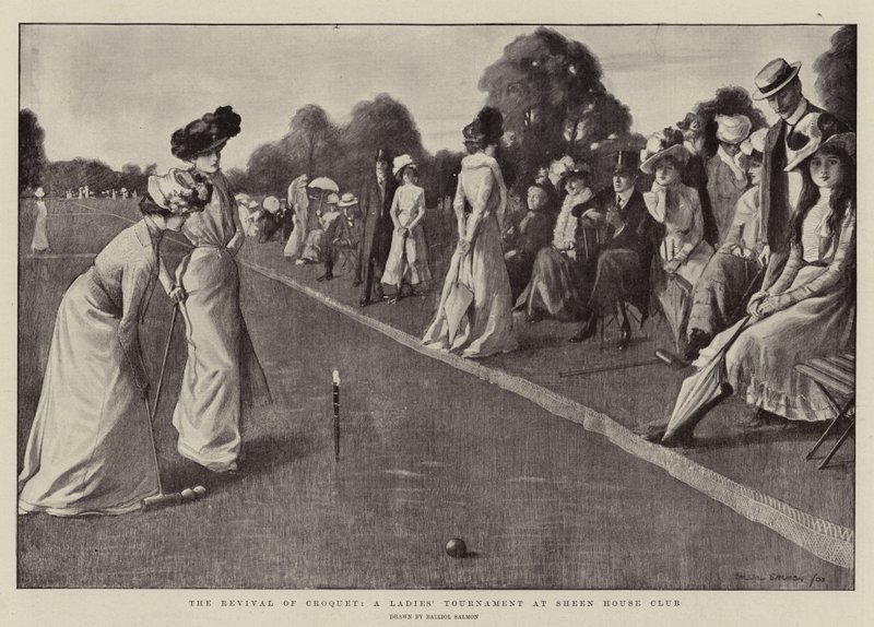 O renascimento do croquet, um torneio de senhoras no Sheen House Club (litografia) de Balliol (after) Salmon
