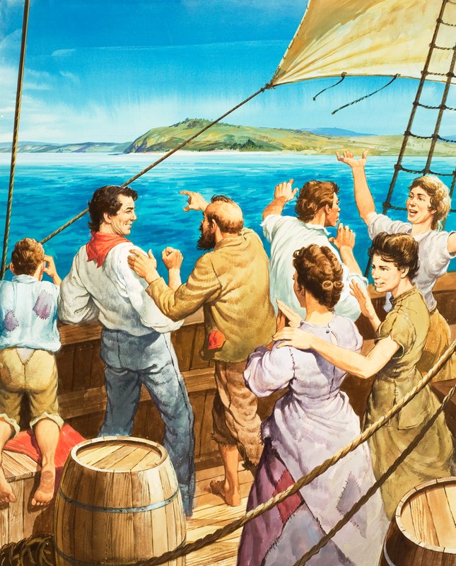 A visão bem-vinda da terra (guache sobre papel) de Barrie Linklater