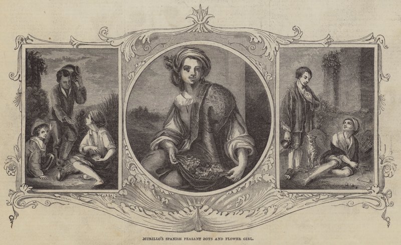 Camponeses espanhóis de Murillo e menina de flor de Bartolomé Esteban Murillo
