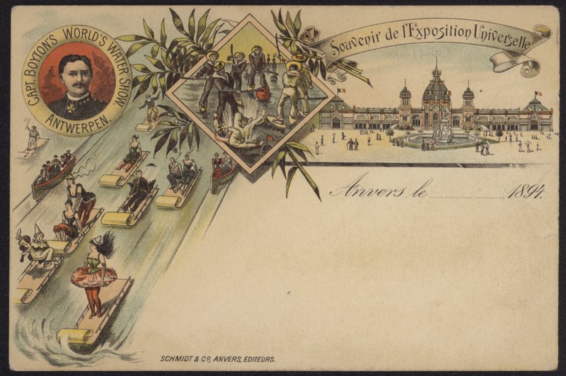 Show Mundial da Água do Capitão Boyton, lembrança da Exposição Internacional de Anvers, Antuérpia, Bélgica, 1894 de Belgian School