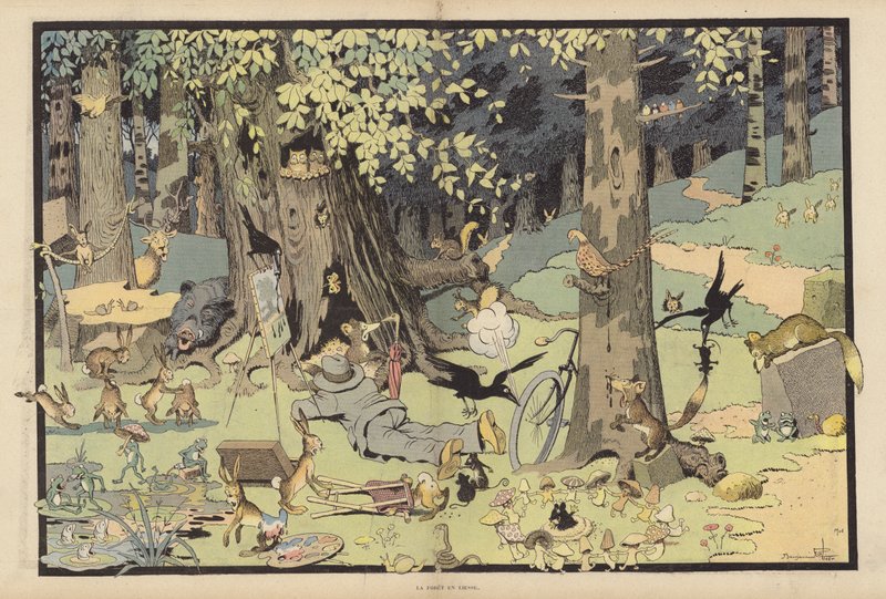 A Floresta Jubilante (lito colorido) de Benjamin Rabier