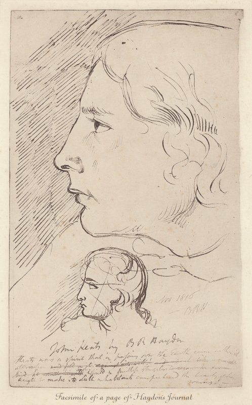 Esboço do poeta inglês John Keats da revista do artista inglês Benjamin Haydon (litho) de Benjamin Robert (after) Haydon