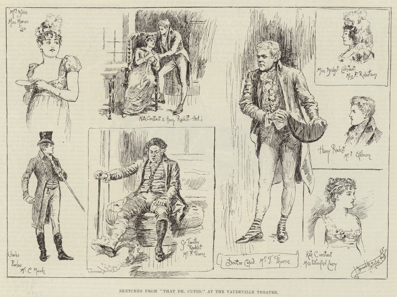 Esboços daquele dr. Cupid, no teatro de Vaudeville de Bernard Partridge