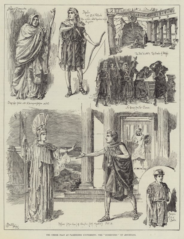 O teatro grego na Universidade de Cambridge, as Eumênides de Ésquilo de Bernard Partridge