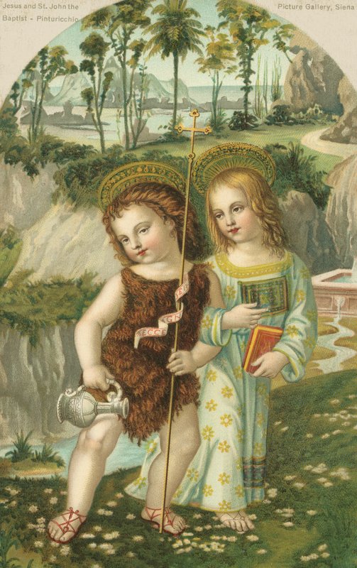 Jesus Cristo e São João Batista (cromolitho) de Bernardino di Betto (after) Pinturicchio