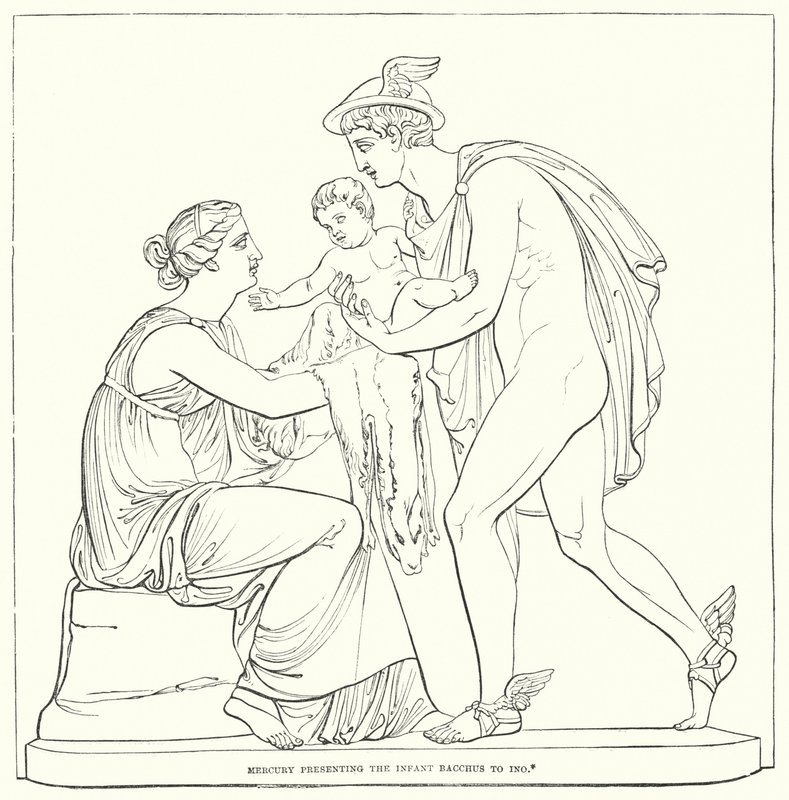 Mercúrio, apresentando, a, criança, bacchus, para, ino de Bertel after Thorvaldsen
