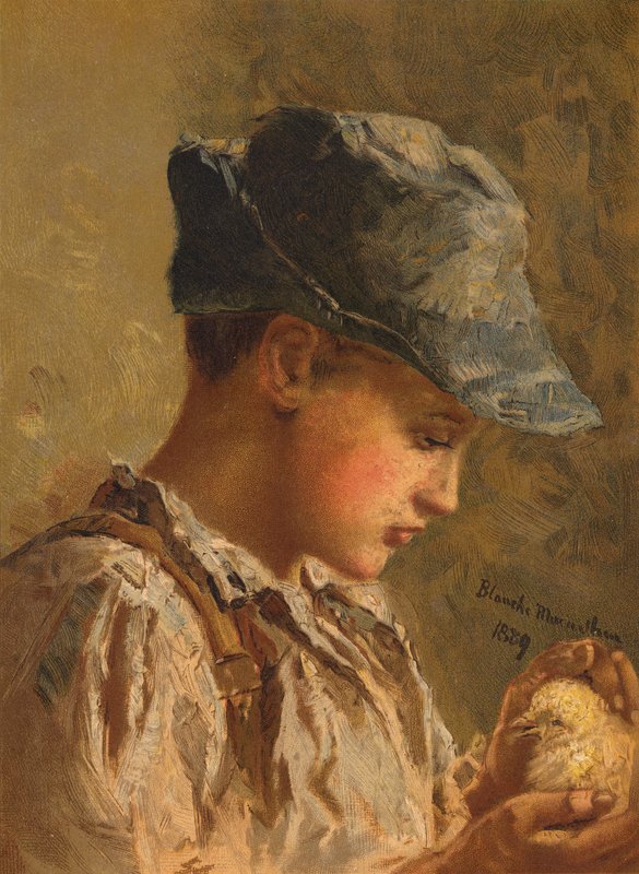 Menino com um pássaro (cromolito) de Blanche F. MacArthur