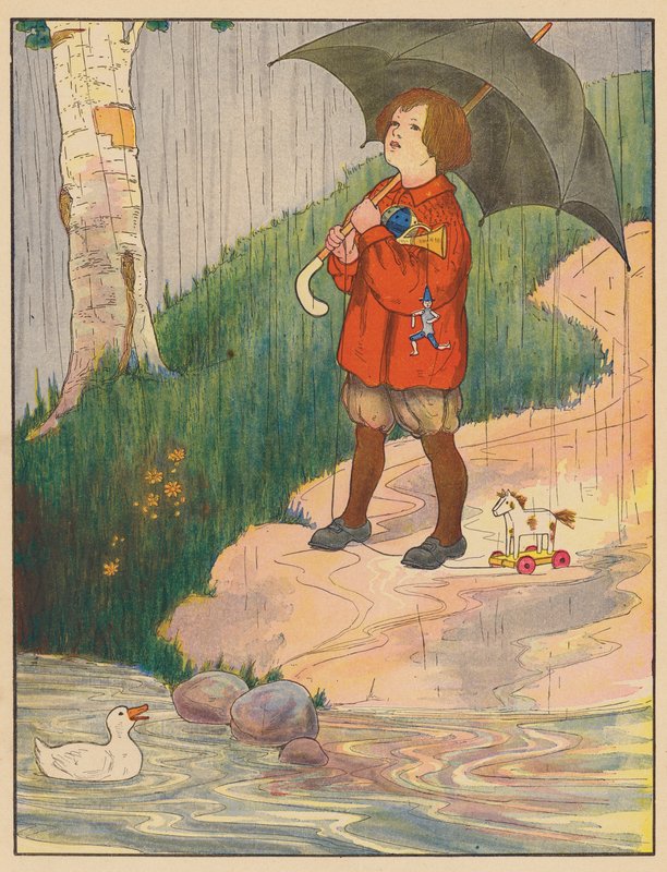 Canção infantil: Chuva (litografia a cores) de Blanche Fisher Wright