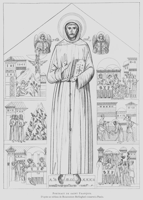Retrato de São Francisco de Assis (litho) de Bonaventura Berlinghieri