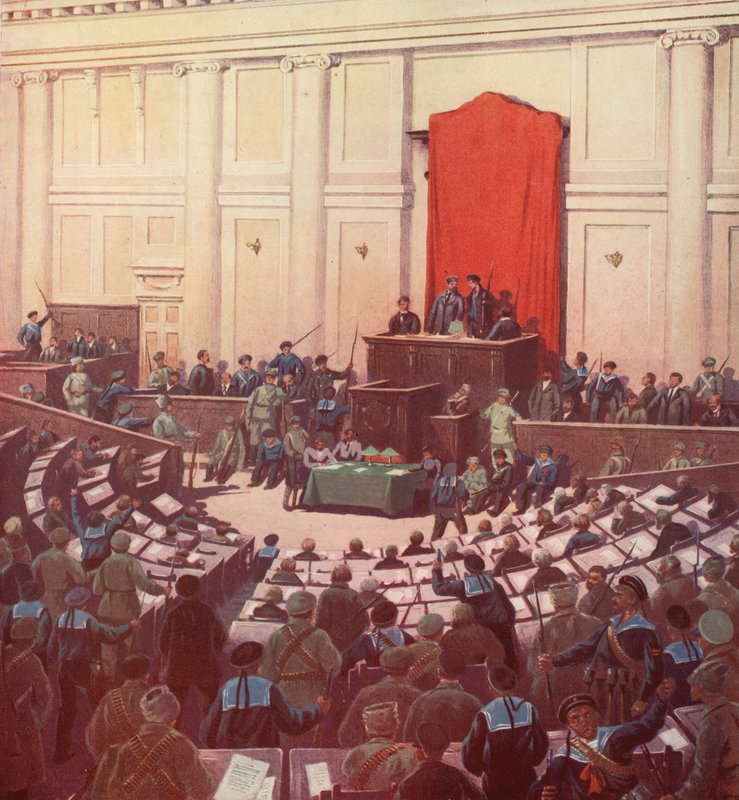 A única sessão da Assembleia Constituinte Russa em Petrogrado após a Revolução de Outubro de Boris Vasilievich Zvorykin