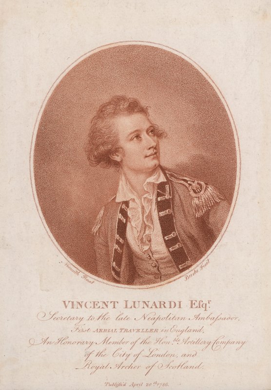 Vincenzo Lunardi, pioneiro balonista italiano (gravura) de Burke Nesmith