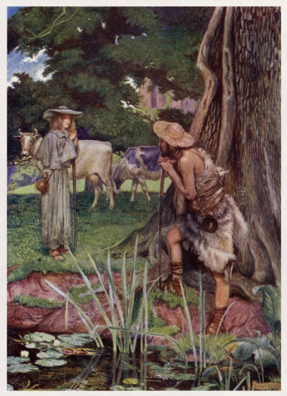 "Unto the town of Walsingham / The way is hard for be gone" (cor litho) de Byam (after) Shaw