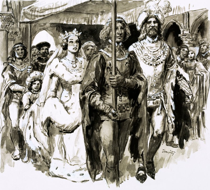 Aos 13 anos, a bela Isabel casou-se e tornou-se rainha de Inglaterra (guache sobre papel) de C.L. Doughty