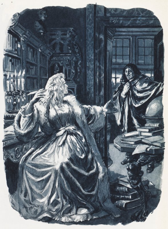 Cristina da Suécia convocou o filósofo Descartes para lhe dar aulas três vezes por semana (litografia a cores) de C.L. Doughty