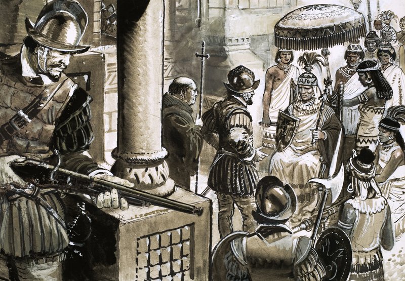 Francisco Pizarro, o impiedoso conquistador do Império Inca, encontra-se com o rei Atahualpa de C.L. Doughty