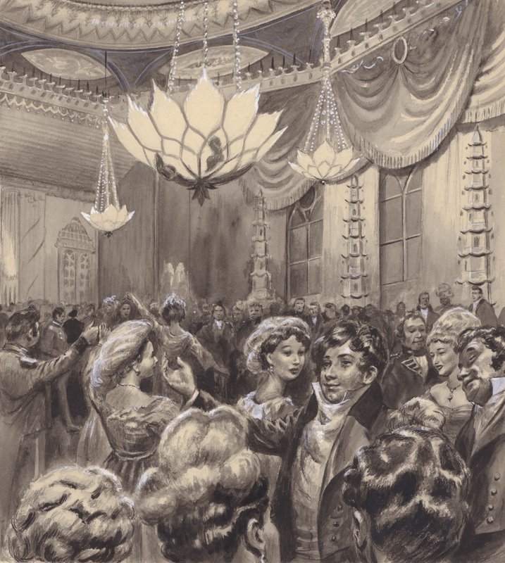 O Príncipe Regente no Pavilhão de Brighton (guache sobre papel) de C.L. Doughty