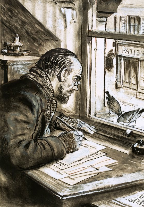 O Guerreiro das Palavras, Emile Zola (guache sobre papel) de C.L. Doughty