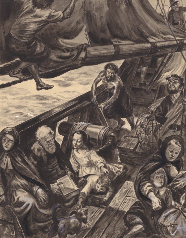 Viagem do Mayflower (guache sobre papel) de C.L. Doughty