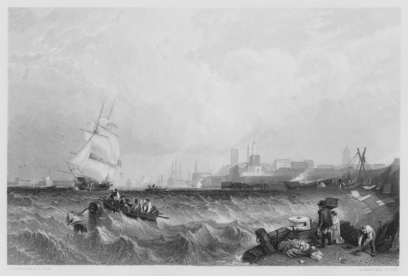Porto de Portsmouth, da foto da Coleção Real (gravura) de C. (after) Stanfield