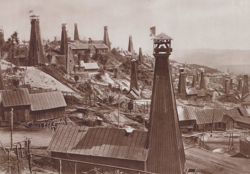Poços de petróleo de Bustenari, Romênia (foto a p/b) de C. Chusseau Flaviens