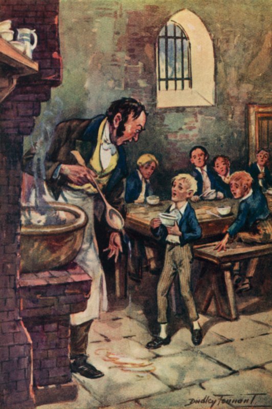 Ilustração para Oliver Twist de Charles Dickens (cor litho) de C. Dudley (after) Tennant
