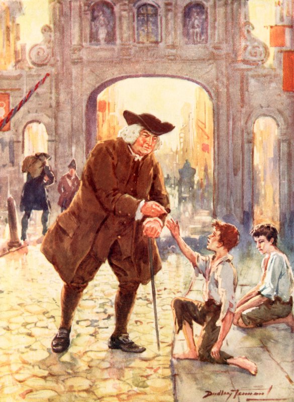 O grande Dr. Johnson e o seu humilde amigo (cor litho) de C. Dudley Tennant